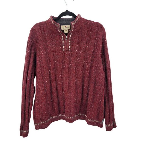 Woolrich Womens XL Ruby Heather Henley Sweater Wool Ribbed Knit Red Flecked - Picture 10 of 10
